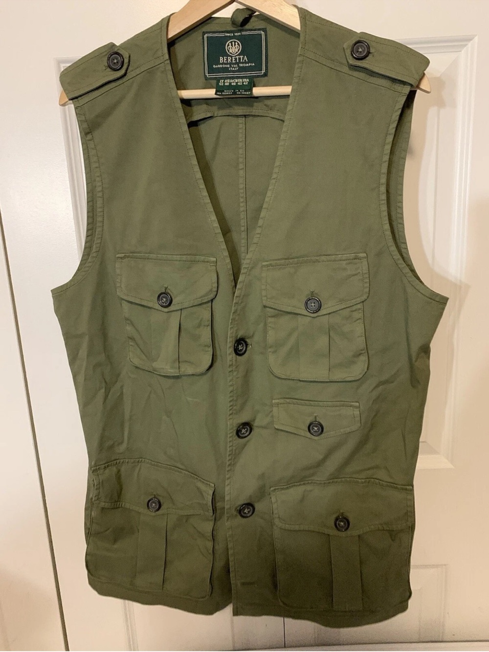 Vintage Beretta Quilted Shooting Vest Mens size 42 Green Made In Italy Rare